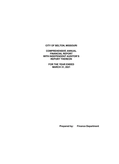 City of Belton, Missouri ACFR Cover