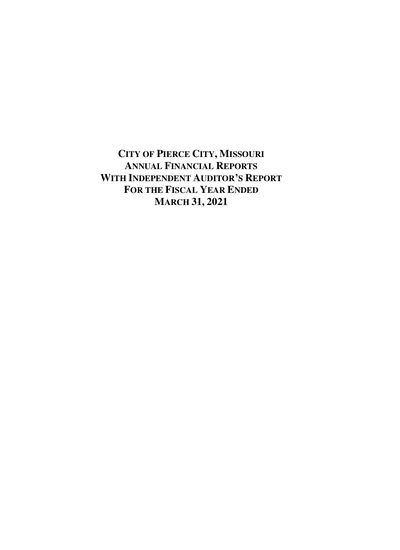 City of Pierce City, Mo ACFR Cover