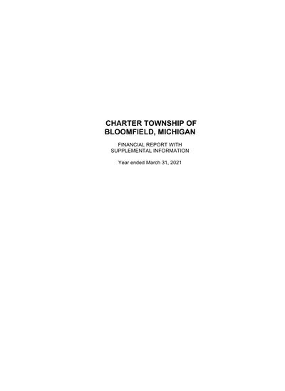 Charter Township of Bloomfield, State of Michigan ACFR Cover