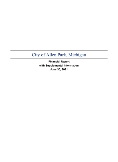 City of Allen Park ACFR Cover