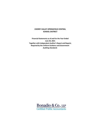 Cherry Valley-springfield Central School District ACFR Cover