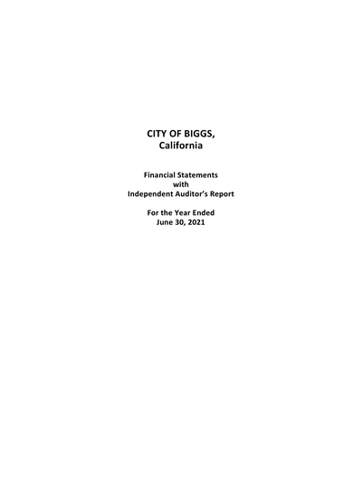 City of Biggs ACFR Cover