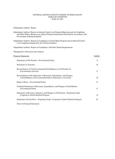 Central Lincoln County School System Aos #93 ACFR Cover