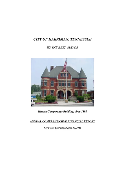 City of Harriman, Tennessee ACFR Cover