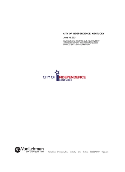 City of Independence, Kentucky ACFR Cover