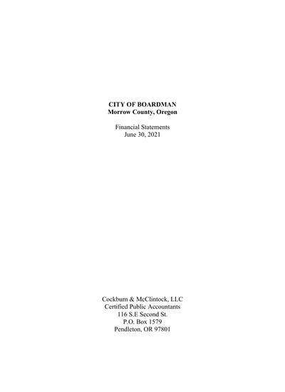 City of Boardman, Oregon ACFR Cover