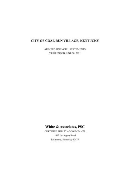 City of Coal Run Village ACFR Cover