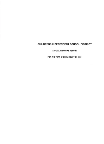 Childress Independent School District ACFR Cover