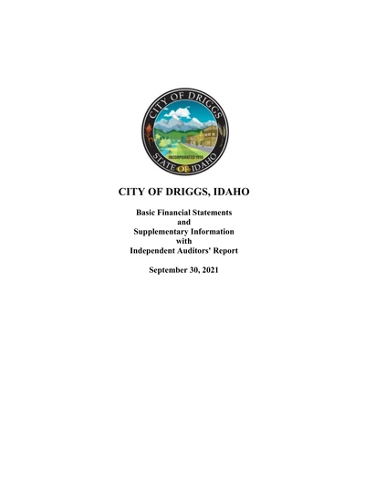 City of Driggs Idaho ACFR Cover
