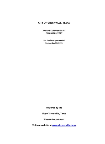 City of Greenville, Texas ACFR Cover
