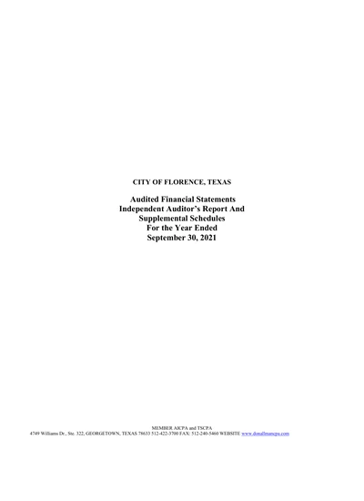 City of Florence, Texas ACFR Cover