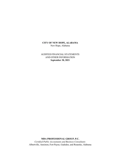 City of New Hope, Alabama ACFR Cover