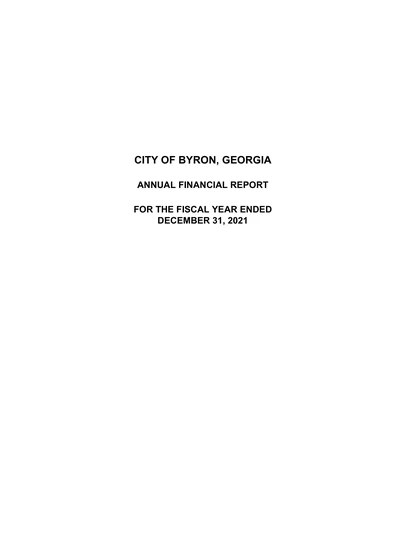 City of Byron, Georgia ACFR Cover