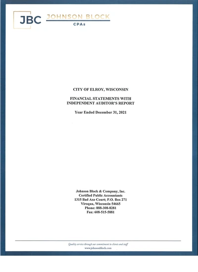 City of Elroy, Wisconsin ACFR Cover
