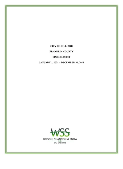 City of Hilliard ACFR Cover