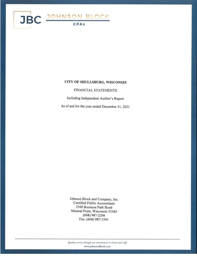 City of Shullsburg ACFR Cover