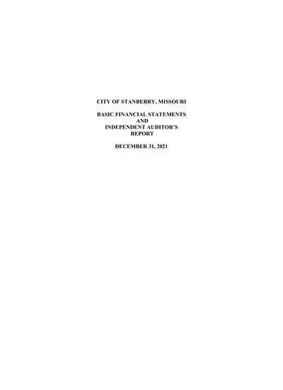 City of Stanberry, Missouri ACFR Cover