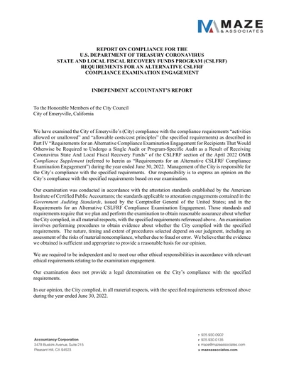 City of Emeryville ACFR Cover