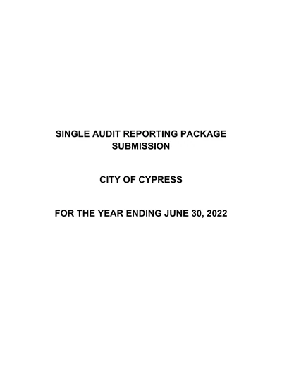 City of Cypress ACFR Cover