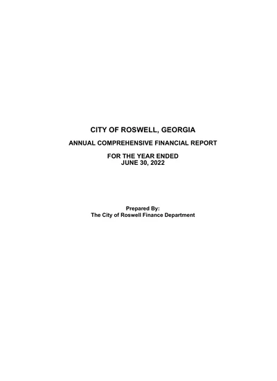 City of Roswell, Georgia ACFR Cover
