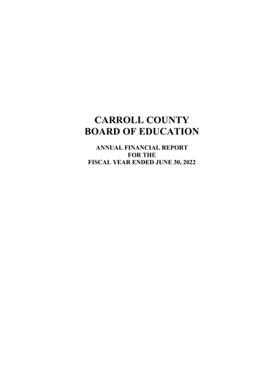 Carroll County Board of Education ACFR Cover
