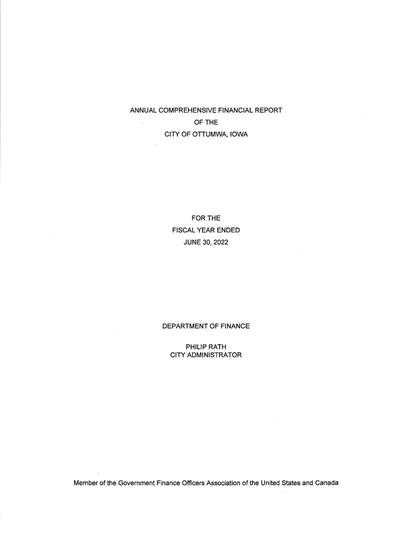 City of Ottumwa, Iowa ACFR Cover