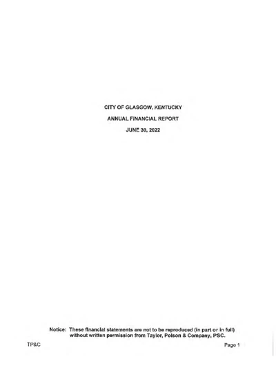 City of Glasgow, Ky ACFR Cover