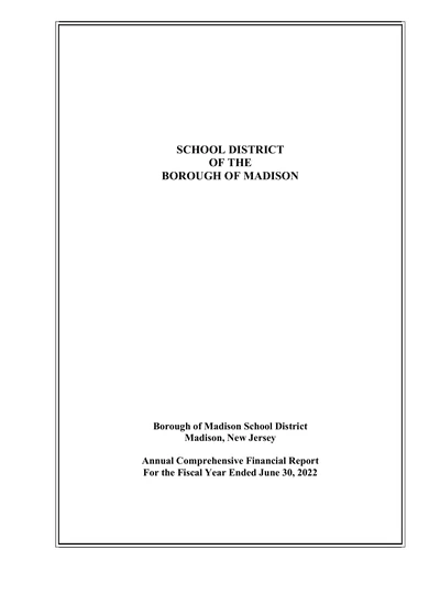 Borough of Madison School District ACFR Cover