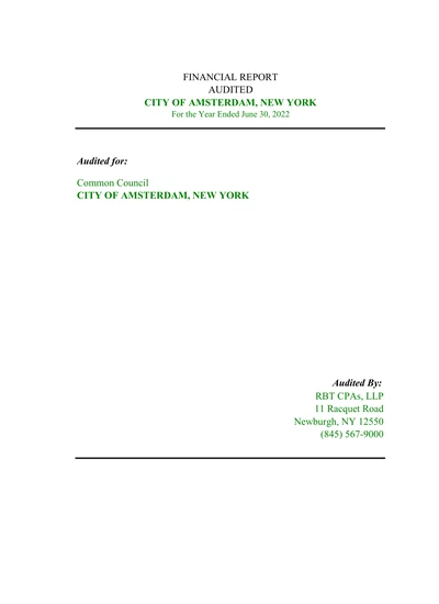 City of Amsterdam, New York ACFR Cover