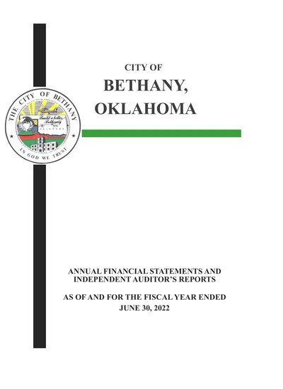 City of Bethany ACFR Cover