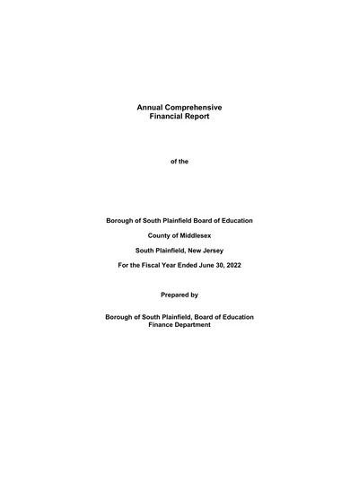 Borough of South Plainfield School District ACFR Cover