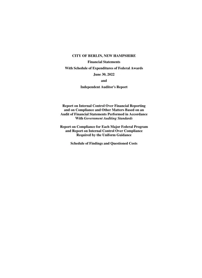 City of Berlin, New Hampshire ACFR Cover