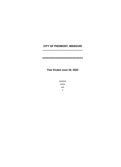 City of Piedmont, Missouri ACFR Cover