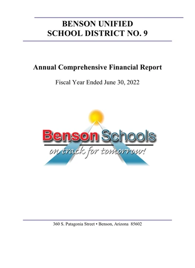 Benson Unified School District No. 9 ACFR Cover