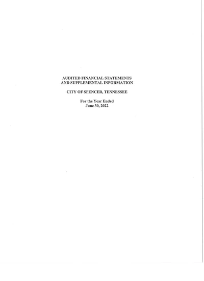 City of Spencer, Tennessee ACFR Cover