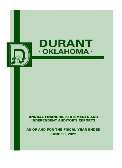 City of Durant, Oklahoma ACFR Cover