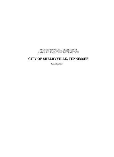 City of Shelbyville ACFR Cover