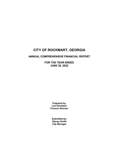 City of Rockmart, Georgia ACFR Cover