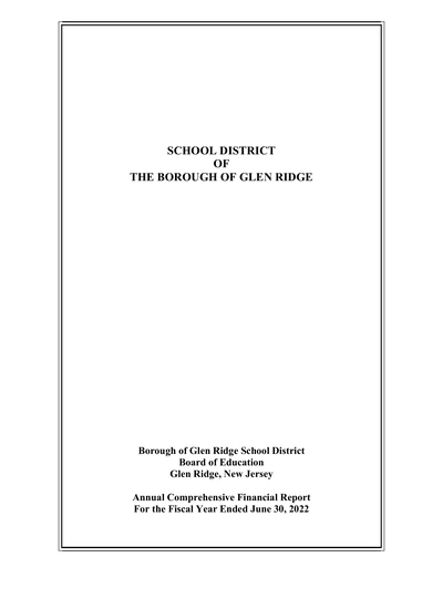 Borough of Glen Ridge School District ACFR Cover