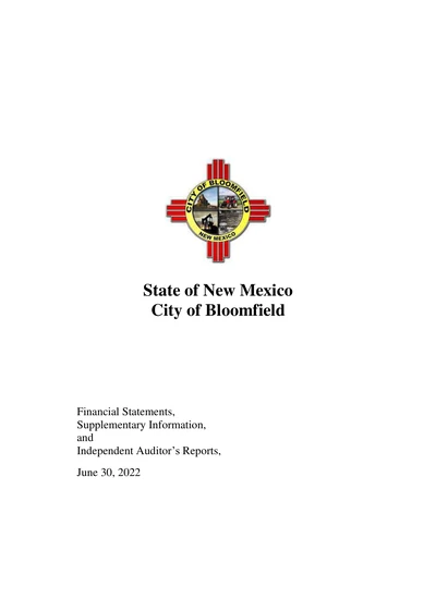 City of Bloomfield ACFR Cover