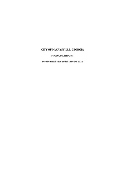 City of Mccaysville, Georgia ACFR Cover