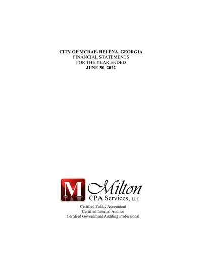 City of Mc Rae - Helena, Georgia ACFR Cover