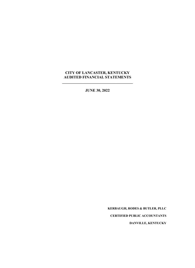City of Lancaster, Kentucky ACFR Cover
