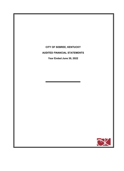 City of Sebree, Kentucky ACFR Cover