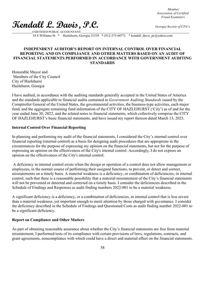 City of Hazlehurst ACFR Cover