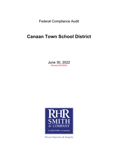 Canaan School District ACFR Cover