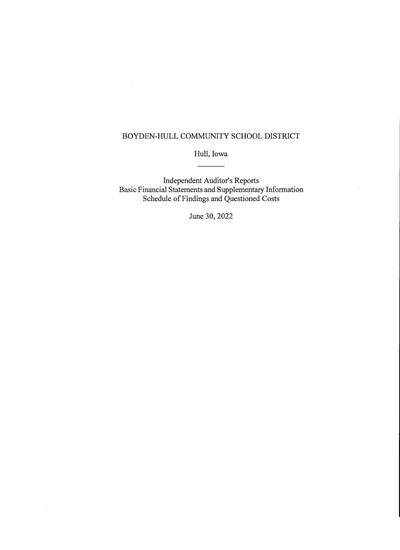 Boyden-hull Community School District ACFR Cover