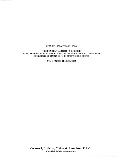 City of Iowa Falls ACFR Cover