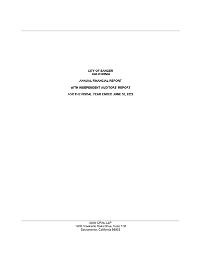City of Sanger ACFR Cover