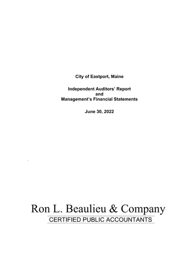 City of Eastport ACFR Cover